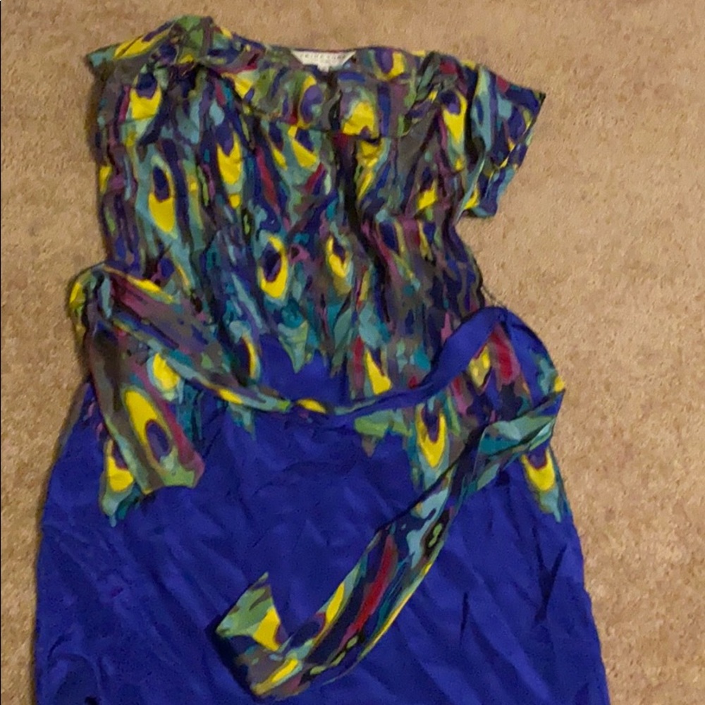 Trina Turk peacock printed silk dress